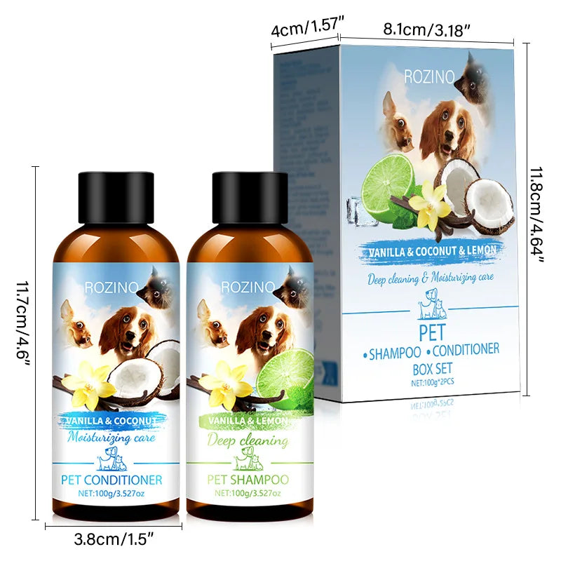 Pet Wash Care Set Shampoo 100ml+Conditioner 100ml Deodorizing Long Lasting Fragrance Cat Dog Shower Gel Pet Cleaning Products