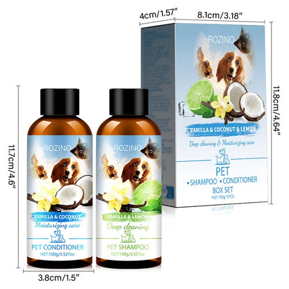 Pet Wash Care Set Shampoo 100ml+Conditioner 100ml Deodorizing Long Lasting Fragrance Cat Dog Shower Gel Pet Cleaning Products