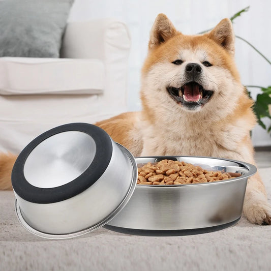 Stainless Steel Dog Bowl with Silicone Base Non Slip Pet Feeder Water Dish Cat Bowl Durable Pet Supplies