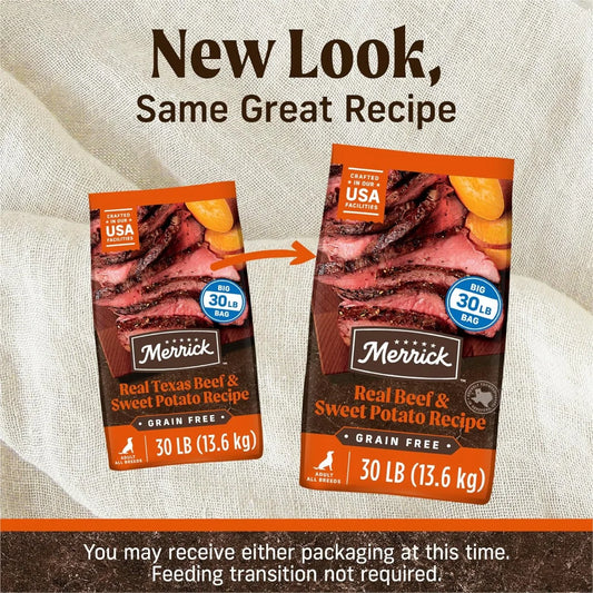 Merrick Premium Grain Free Dry Adult Dog Food – Real Texas Beef & Sweet Potato Natural Kibble (30 lb Bag) - Pet Suppie