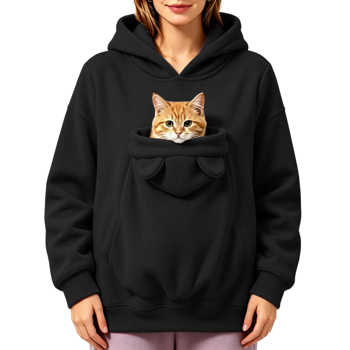 Kangaroo Pocket Cat Dog Hoodies For Women Autumn Winter Warm Outwear Sweatshirt Comfortable Street Style Trendy Fashion Tops