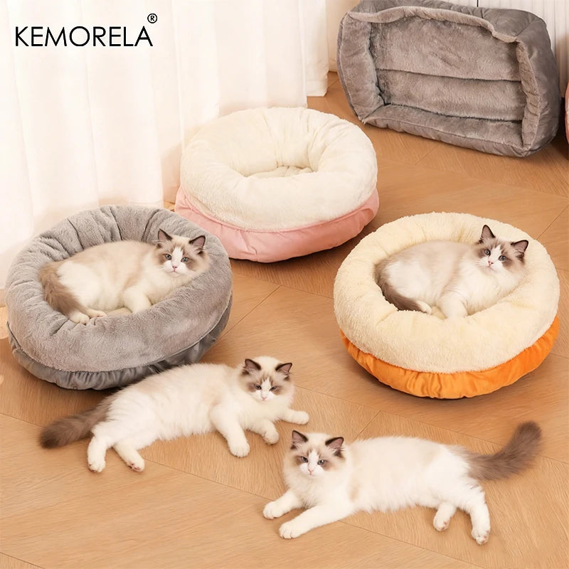 KEMORELA Ultra-Soft Plush round Pet Bed Washable Non-Slip Bottom Winter Cozy Design for Indoor Cats And Small/Medium Dogs