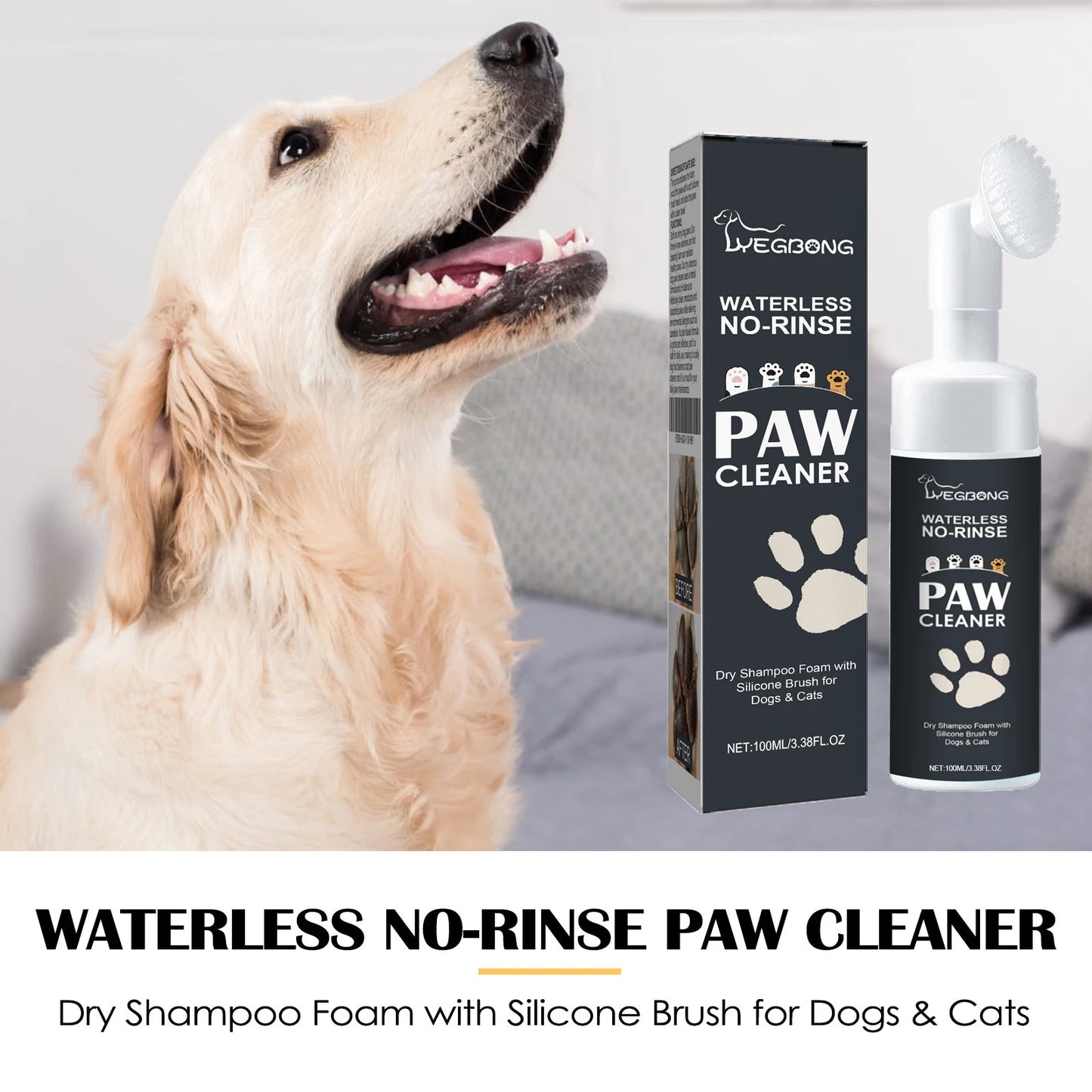 Pet Paw Foam Cleaner No-Rinse Dry Shampoo Foam with Brush for Dog Cat Foot Pad Care Agent Dirt Mud Removal Paw Cleanser 100ml