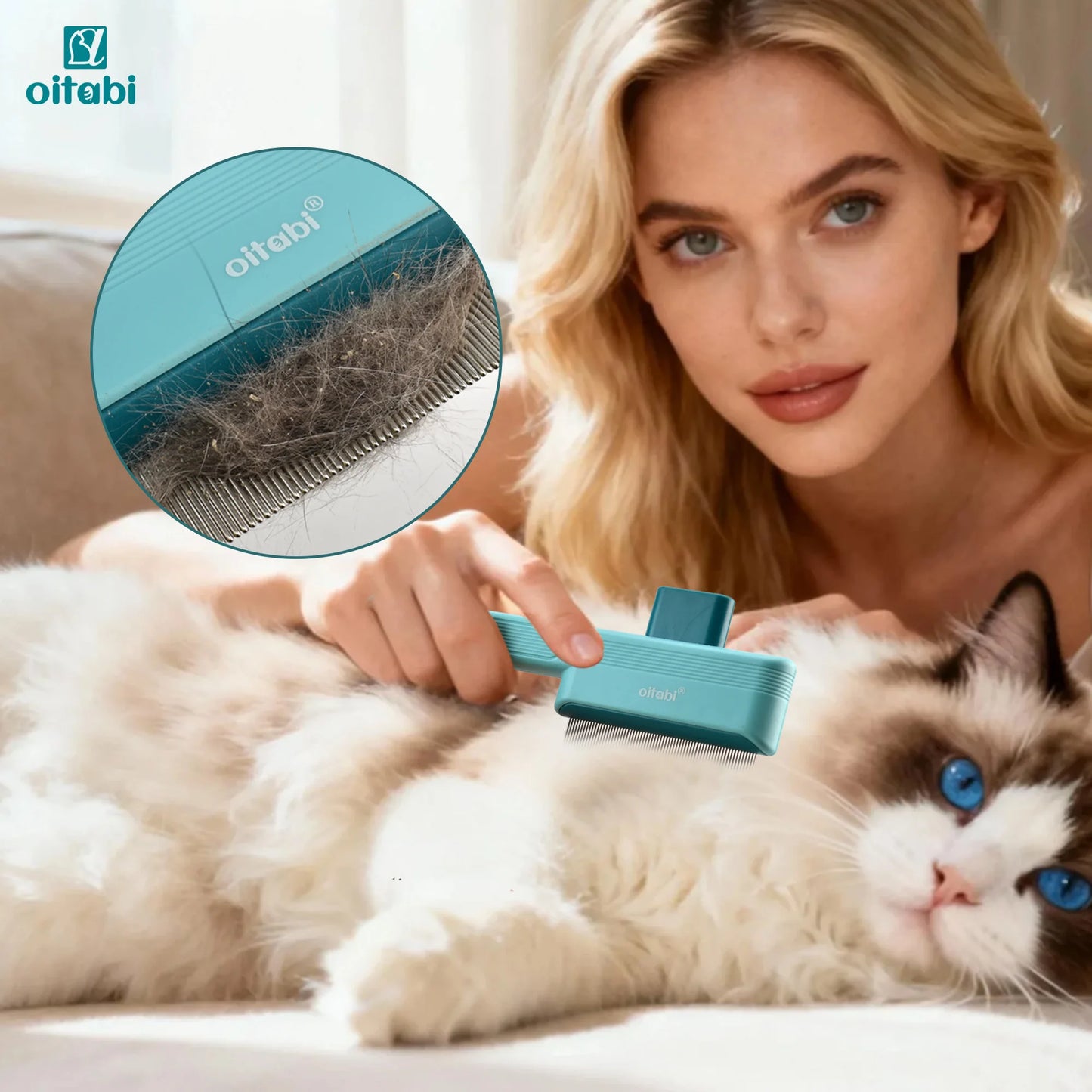 OITABI 1/2PCS Pet Hair Removal Comb One-Click Self-Cleaning Grooming Brush, De-Shedding Comb for Short & Long Hair, Pet Grooming