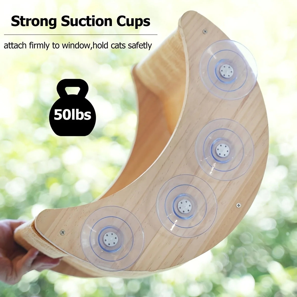 Hanging Cat Bed Hammock with Suction Cups Window Mounted Pet Swing for Cats Wooden Cat Cradle Space-Saving Wall Furniture