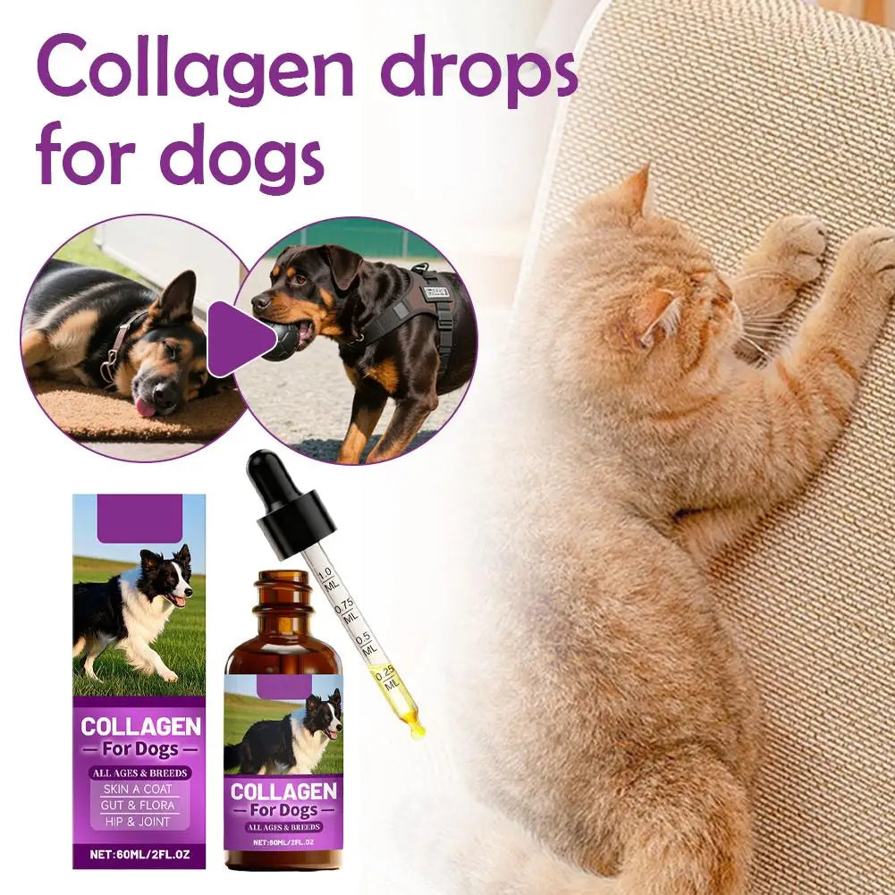 Dog Collagen Absorbable Drops Pet Cleaning & Nutritional Care - Skin Hair Intestinal Joint Health Support Daily Pet Supplement
