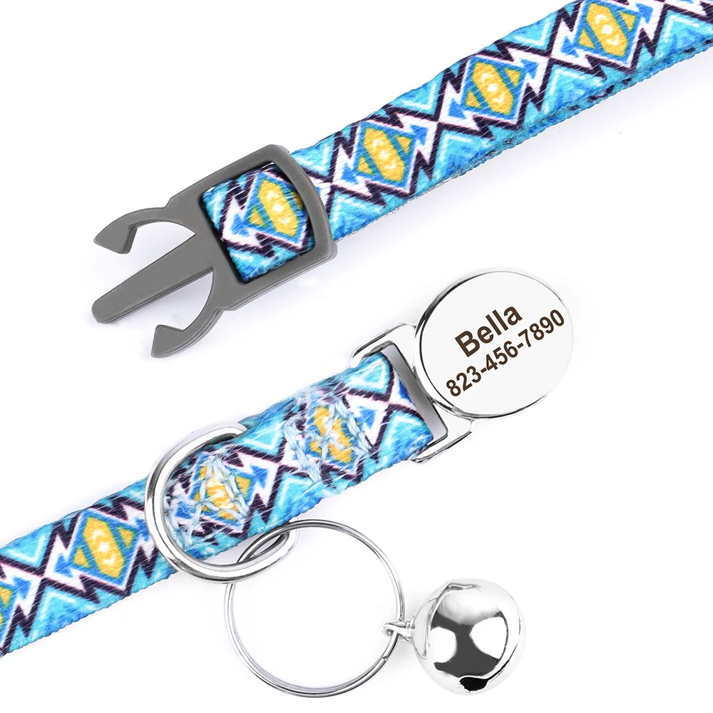 Quick Release Nylon Cat Collar Personalized Puppy Pet Kitten Safety Breakaway Necklace Customizable Adjustable For Cats Puppy
