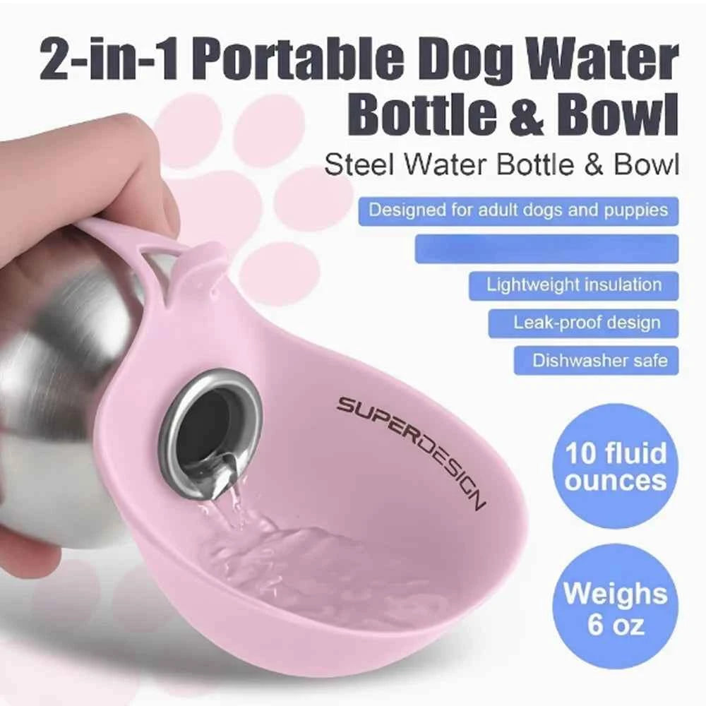 Pet cat and dog water cup cat dog stainless steel kettle outdoor reflowable folding large capacity portable drinking fountain