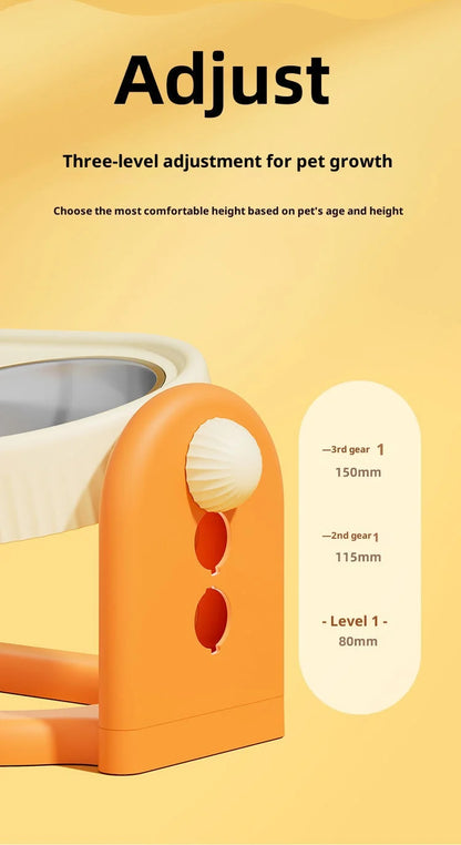 Adjustable Height Pet Bowl with Neck Support - Stainless Steel Dual Dish Anti-Slip Easy Clean Large Capacity Cat Dog Bowl