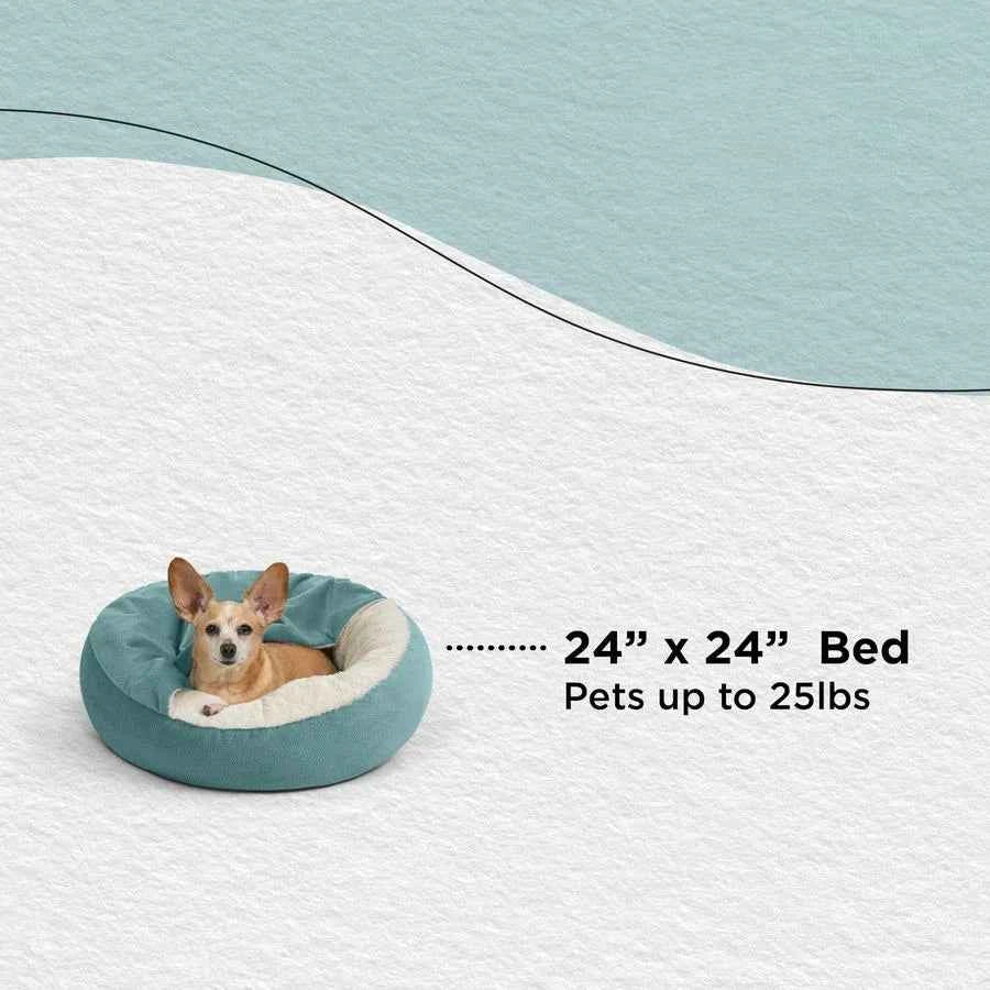Cozy Cuddler Ilan Covered Cat and Dog Bed with Attached Blanket, Tide Pool Blue, 24x24