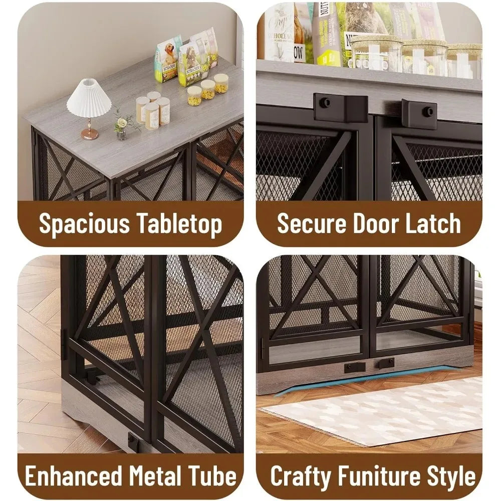 Large Dog Crate Furniture - 48 inch Heavy Duty Dog Kennel Indoor for XLarge Breed with Double Doors, Wooden Dog Cage XL Modern