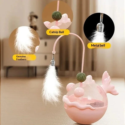 Cat Toys Wobble Treat Dispenser Feather Teaser Wand Catnip Balls Self Play Boredom Buster for Cats Pet Safe