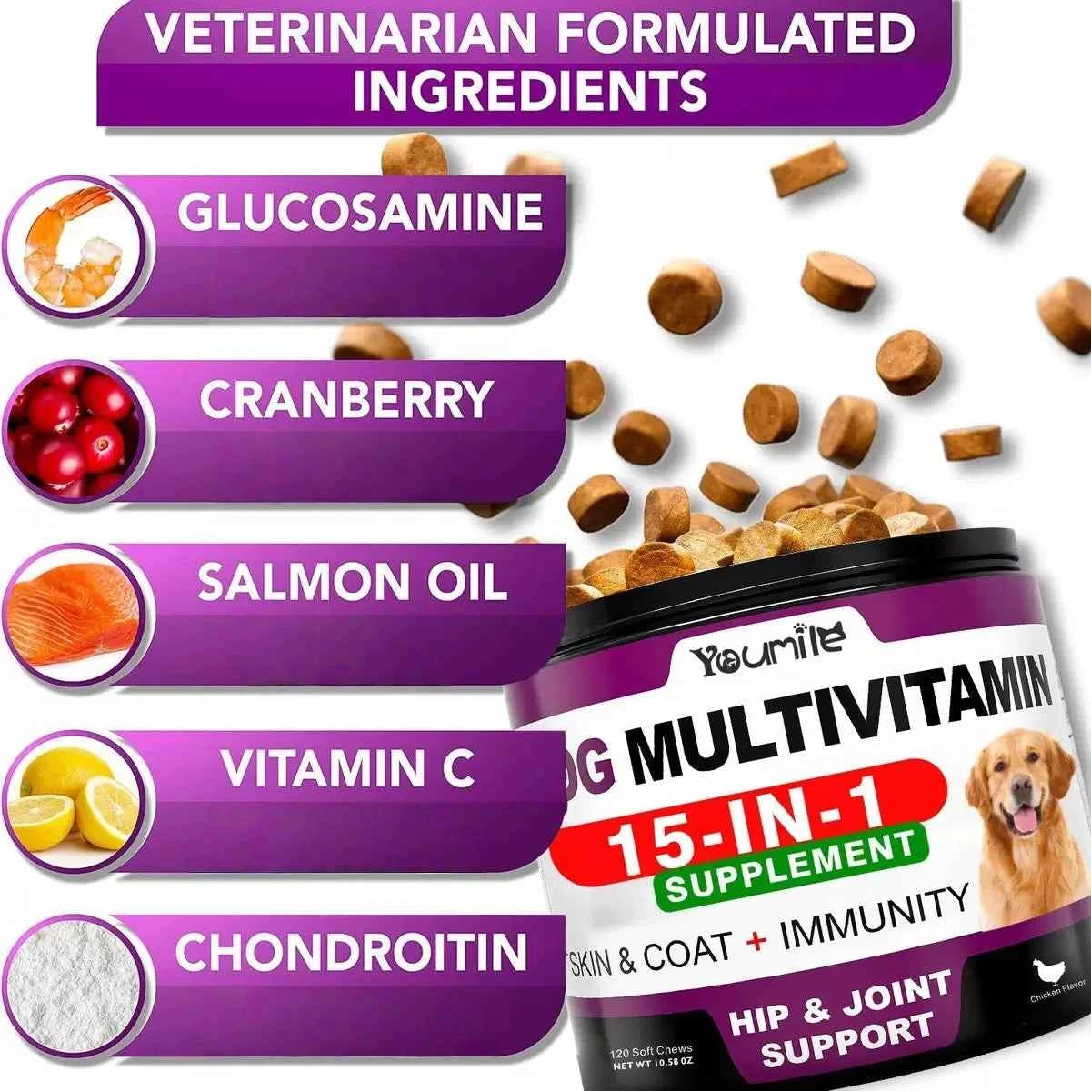【15in1】Multivitamin for dogs  - Improve hair loss, digestion and immune support - Dog paw yeast treatment