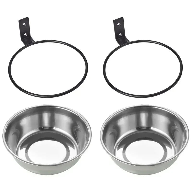 Wall Mounted Pet Bowl Stationary Dog Cage Bowl Stainless Steel Dog Cat Hanging Bowls Durable Puppy Kitten Feeder Water Food Bowl