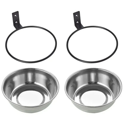 Wall Mounted Pet Bowl Stationary Dog Cage Bowl Stainless Steel Dog Cat Hanging Bowls Durable Puppy Kitten Feeder Water Food Bowl