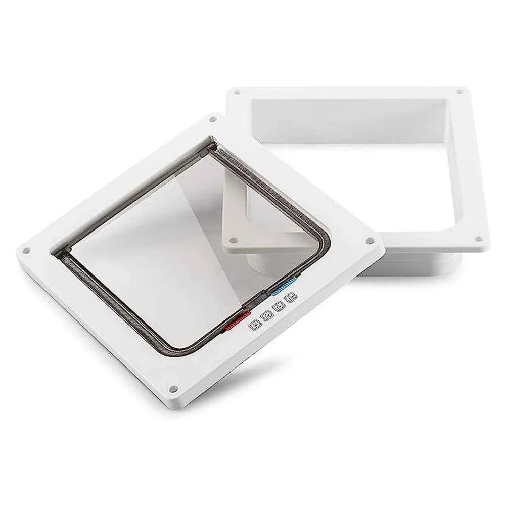 Cat Flap Door with 4 Way Security Lock Puppy Kitten Safety In&out Pet Door ABS Plastic Small Pet Gate Dog Cat Kitten Flap Door
