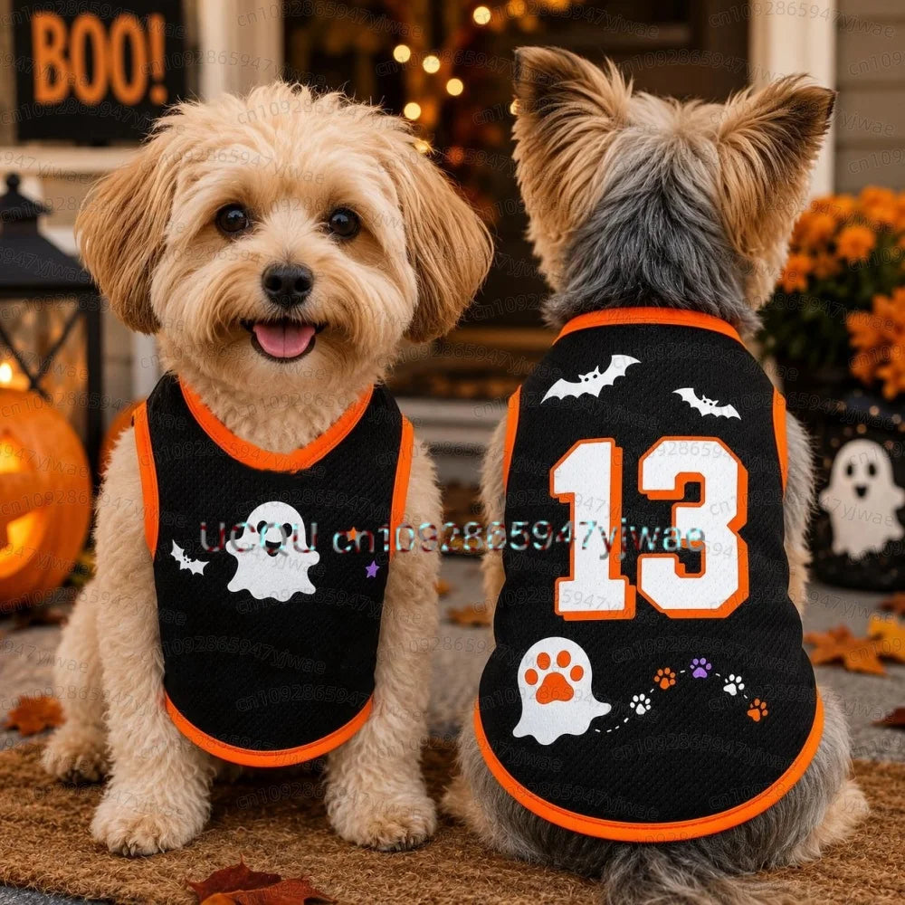 26 1PC Personalized Dog Jersey, Pet Halloween Pumpkin Lamp Dog Vest Puppy Dog Jersey, Halloween Dog Cat Vest