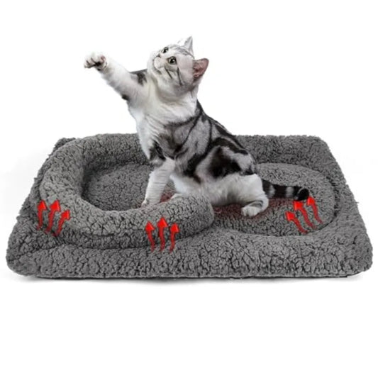 Self Warming Cat Bed Mat with U-Shaped Pillow - 24x18 Soft Thickened Thermal Cat Bed Machine Washable Heat Retention Pad for In