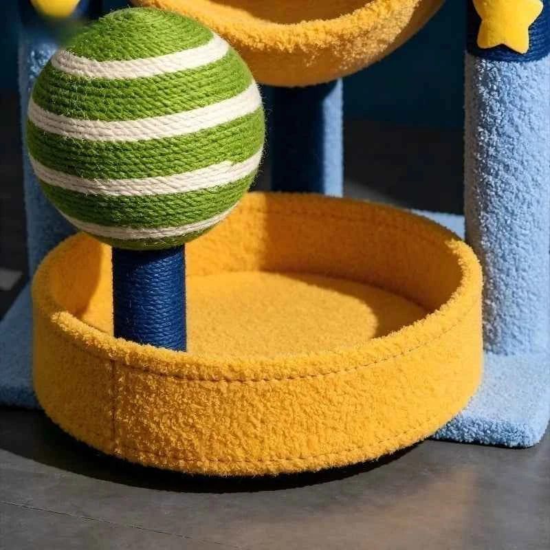 Space Capsule Cat Tree Tower, Natural Sisal Scratching Post, Multi-Level Climbing Stand for Indoor Cats