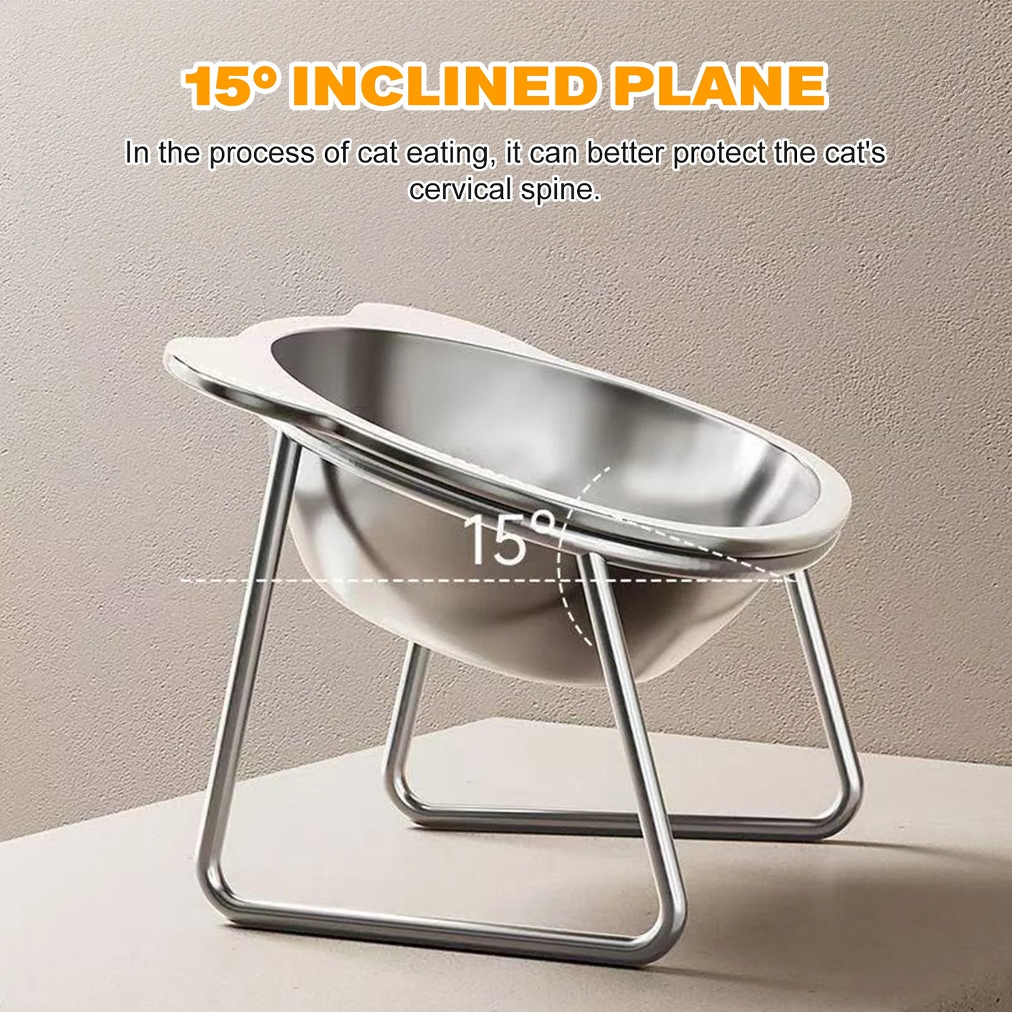 Elevated Cat Bowls for Small Dogs 5.9" Indoor Stainless Steel Raised Cat Bowl for Food Water 15° Titled Anti-Vomiting Dog Dishes