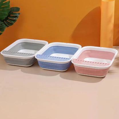 Portable Cat Bedpans Foldable Cat Toilet Large Capacity Semi-closed Pet Cat Litter Box Anti Splash Cat Tray Cleaning Bath Basin