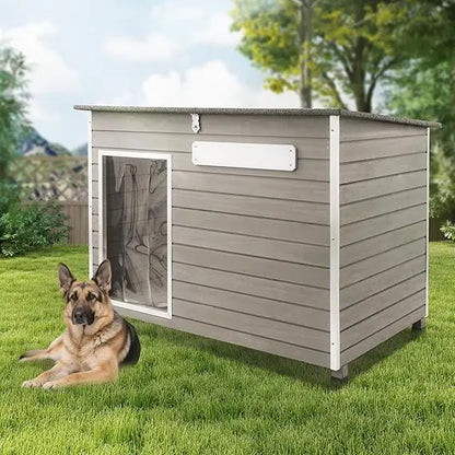 Wooden Dog House Outdoor, XL Weatherproof Dog Houses with Adjustable Vent Windows, Chew-Resistant Frame, Removable Floor