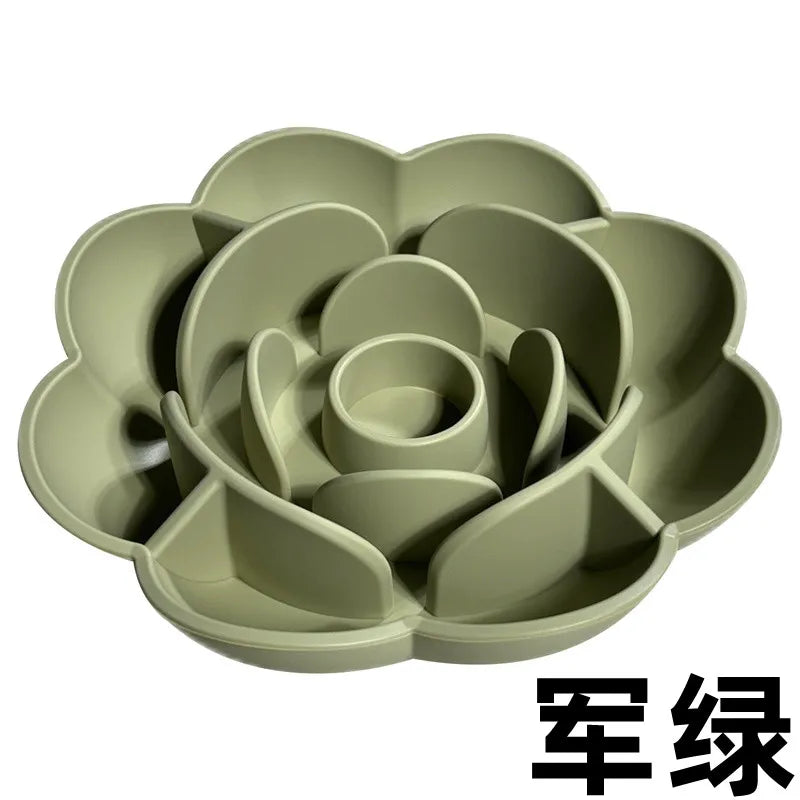 Pet Supplies Silicone Slow Food Bowl Rose Shape Dog Bowl Cat Anti-Choking and Anti-Knocking Food Bowl with Suction Cup