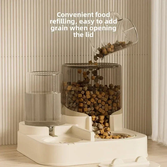 Automatic Cat Feeder & Water Fountain Set - Food Grade Plastic - for Cats & Dogs - Gravity Feed Design