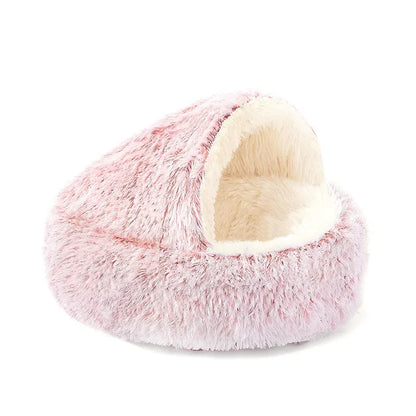 Round Plush Cat Bed Deep Sleep Bed for Cats Winter Warm Dog House Cushion Luxury Long Plush Kitten Puppy Sleeping Sofa Nest