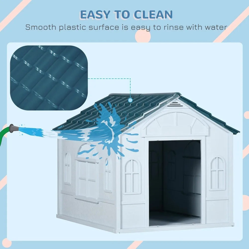 Plastic Dog House for Medium and Small Dogs, Water Resistant Puppy Shelter Indoor Outdoor with Door, Easy to Assemble, Bl