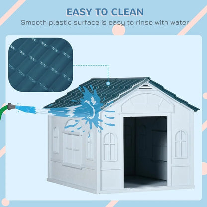 Plastic Dog House for Medium and Small Dogs, Water Resistant Puppy Shelter Indoor Outdoor with Door, Easy to Assemble, Bl