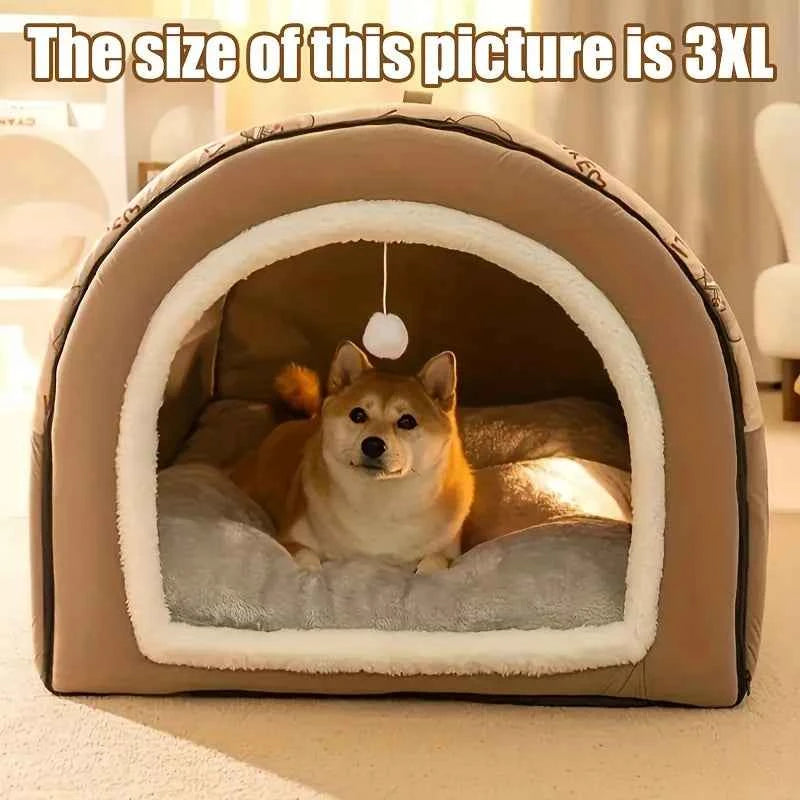 All-In-One Pet Shelter for Cats And Dogs | Dual-Function Design (Cat Bed + Dog House) with Play Ball | Convenient Handle for Eas