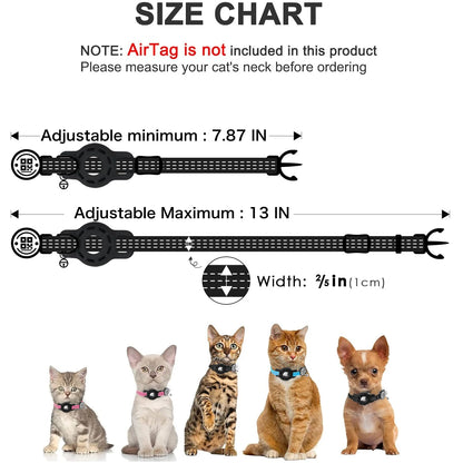Cat GPS Collar with QR Code Tag & Airtag Case  Reflective Apple Tag Cats Collar for Tracker Pet Breakaway Air Tag Kitten Collar