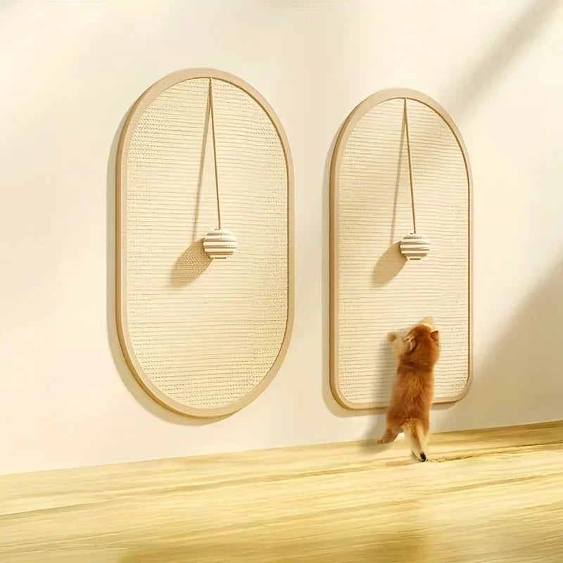 Large Sisal Cat Activity Station Scratching Post Pad Washable with Hanging Ball Toy Fun Play Self Adhesive Wall Mount Panel