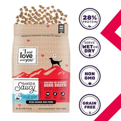 Baked and Saucy Dry Dog Food - Beef + Sweet Potato - Prebiotic + Probiotic Real Meat Grain Free No Fillers 10.25lb Bag