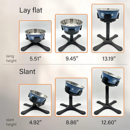 Adjustable Elevated Dog Bowl Stand with Non-Slip Base 3 Height Tilt Settings 14-24.5cm Bowls Stainless Steel Dish for Dogs Cats