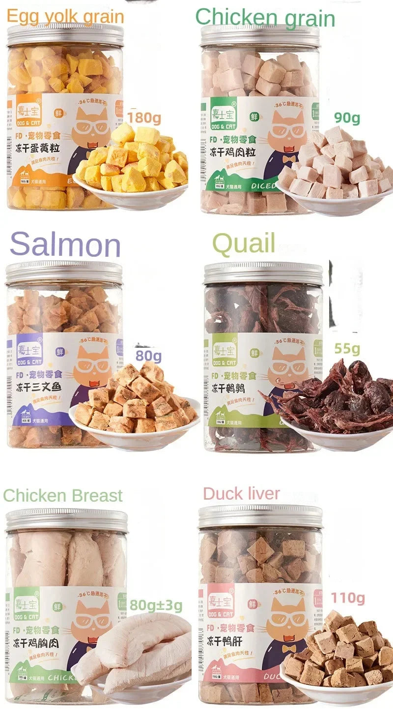 Pet Snacks canned freeze-dried chicken duck beef three texts cod quail eggs yellow eggs cats and dogs freeze-dried