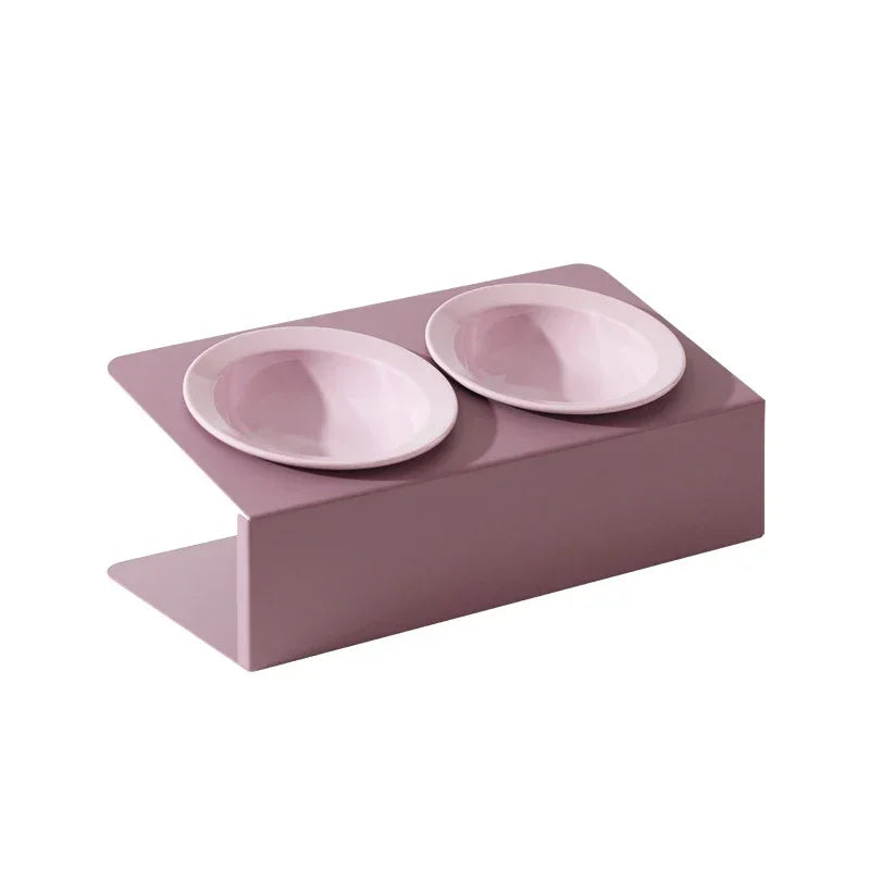 Cat Double Ceramic Bowl with Iron Stand Pet Elevated Raised Food Water Bowls Small Dogs Drinking Eating Feeding Supplies