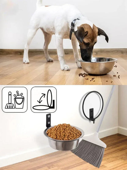 Wall Mounted Pet Bowl Stationary Dog Cage Bowl Stainless Steel Dog Cat Hanging Bowls Durable Puppy Kitten Feeder Water Food Bowl