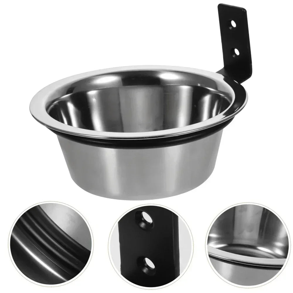 Wall Mounted Pet Bowl Stationary Dog Cage Bowl Stainless Steel Dog Cat Hanging Bowls Durable Puppy Kitten Feeder Water Food Bowl