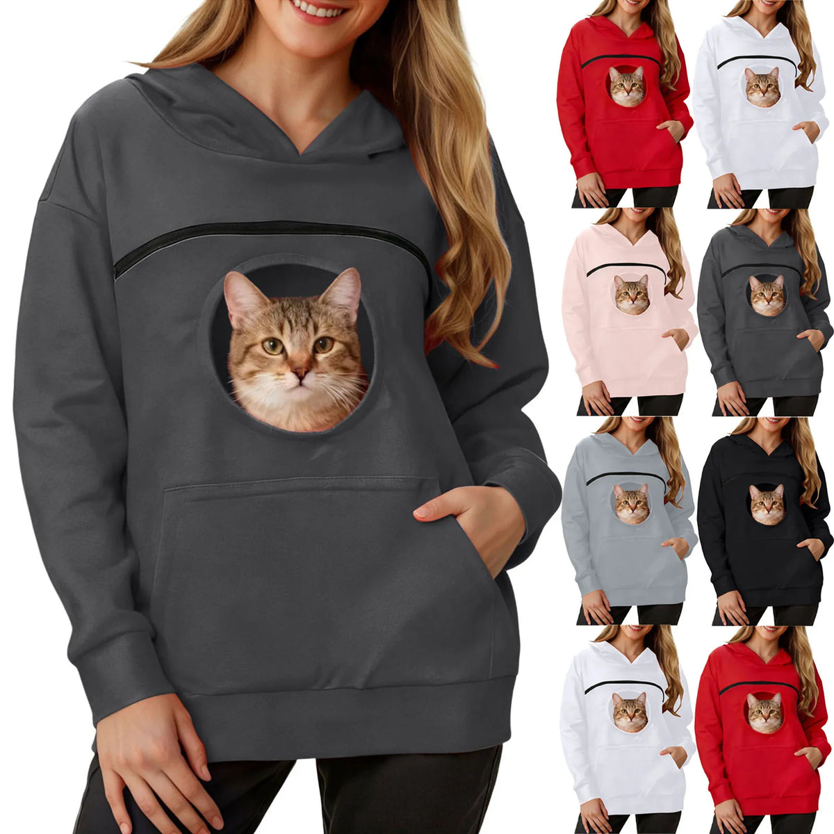 Plus Size 3XL Oversized Hoodies Women 2 in 1 Kangaroo Hoodie Sweatshirts for Pet Lover Cat Carrier Pouch Unisex Pullovers Tops