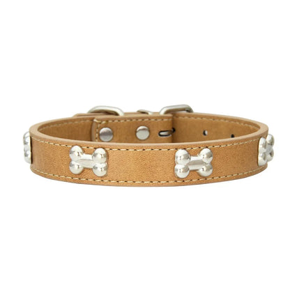 New Bone Leather Durable Pet Dog Collars Puppy Pug Collars for Small Large Dog Puppy Neck Collar GXQ13