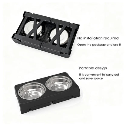 Elevated Dog Feeder Bowls Adjustable Raised Stand with Double Stainless Steel Food Water Bowls Small Medium Large Dogs