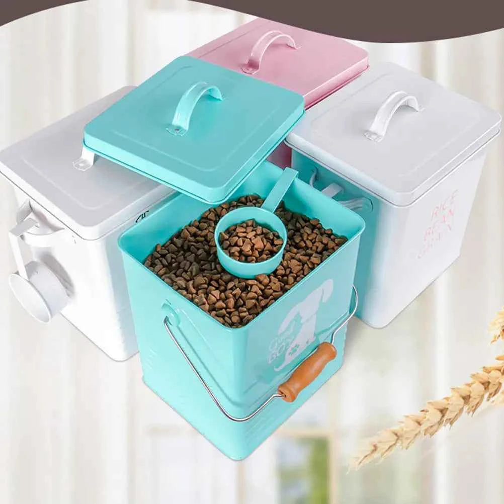 Pink Metal Pet Food Storage Barrel Airtight Sealed Container Dustproof Moisture-Proof Grain Storage Canister for Dog Cat Food