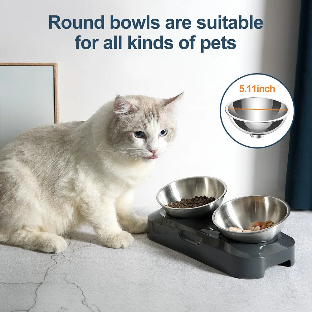 Elevated Pet Bowl 304 Stainless Steel - Adjustable Height Neck Support Large Wide Mouth Feeder for Cats and Dogs