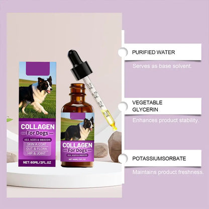 Dog Collagen Absorbable Drops Pet Cleaning & Nutritional Care - Skin Hair Intestinal Joint Health Support Daily Pet Supplement
