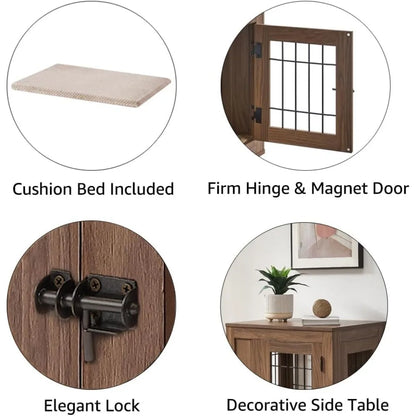 Furniture Style Dog Crate for Small Dogs, Cats, Min Pigs, Rabbit, Indoor Aesthetic Puppy Kennel, Modern Decorative Wood Wire Pe