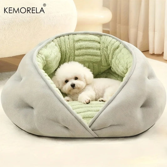 KEMORELA Cozy Semi-Closed Lace Pet Nest with Thickened Warmth, Winter Design Machine Washable, for Small Dogs & Cats,Cat Shelter