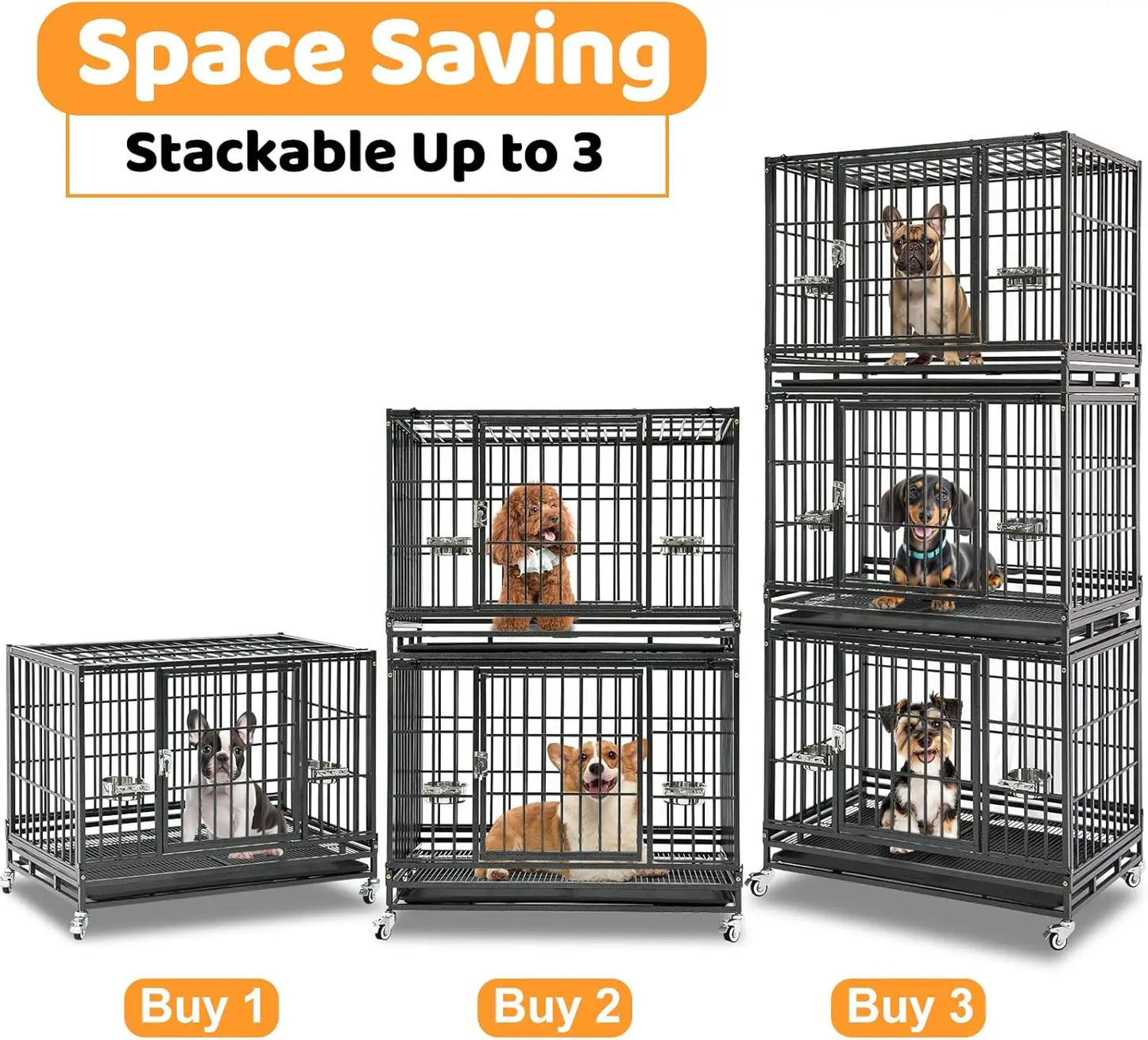 37' Stackable Heavy Duty Dog Crate, Escape Proof Kennel with Lockable Wheels, Removable Tray & Metal Grid for Medium/Small Dogs