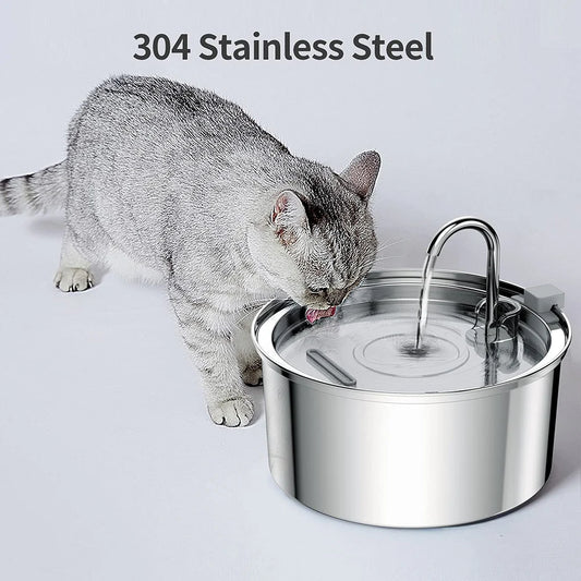 Stainless Steel Pet Water Feeder Cat Automatic Water Fountain USB Electric Mute for Cat Dog Filter Fountain Smart Drinking Bowl - Pet Suppie
